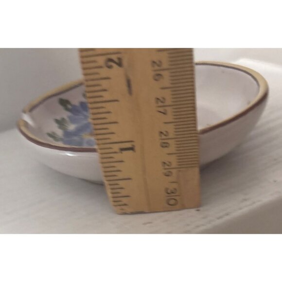 Hand-Painted Ceramic Ashtray With Floral Design & Yellow Trim 4" - Picture 8 of 8